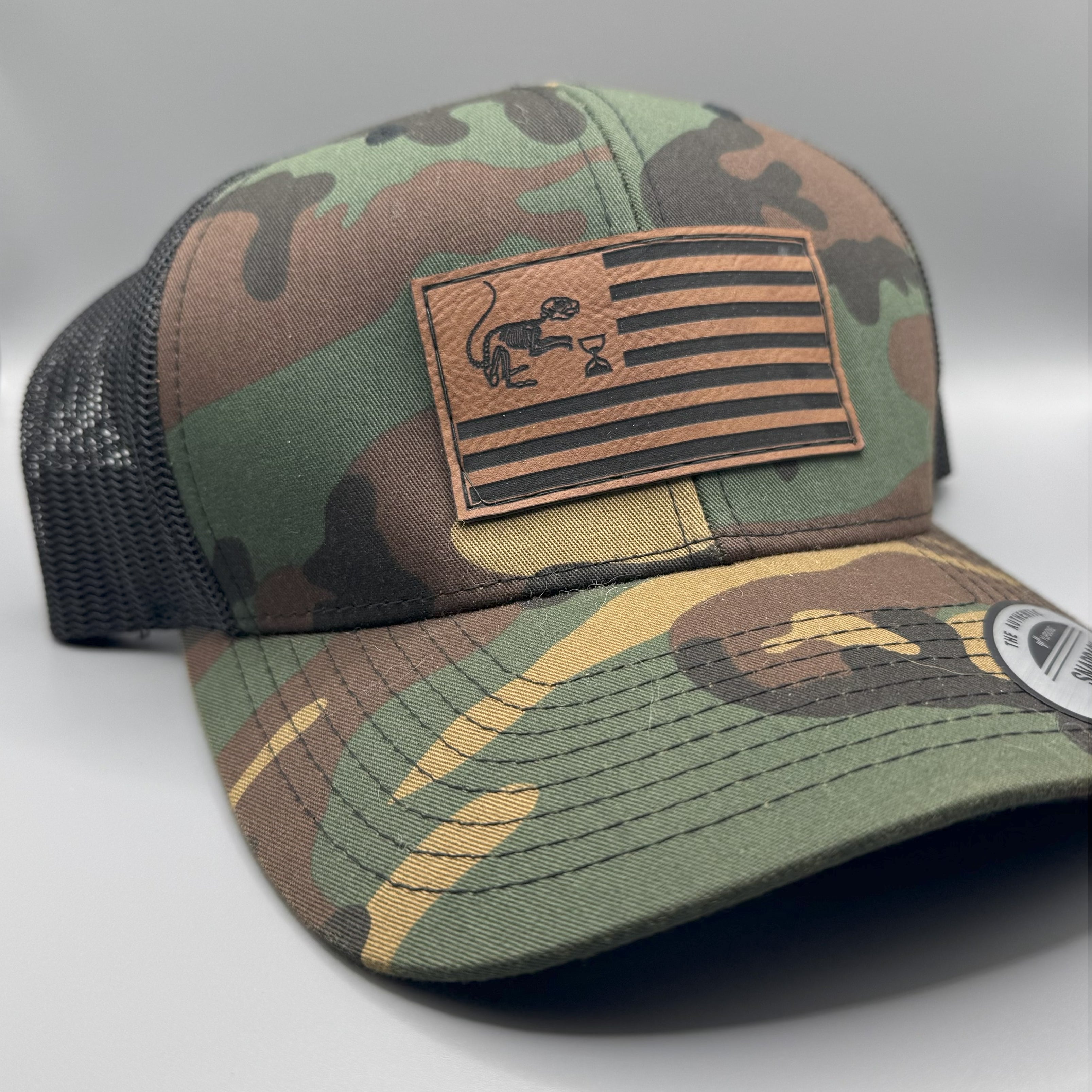 Bone Squirrel American Flag Leather Patch Hat