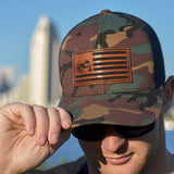 Bone Squirrel American Flag Leather Patch Hat